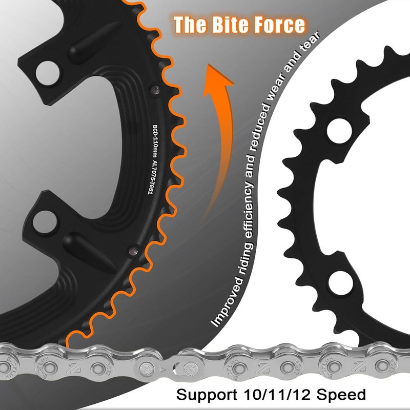 BUCKLOS 110 BCD Road Bike Chainring, Double Round 4 Bolts 7075-T651 Aluminum 34T/36T/39T/50T/52T/53T Chainrings for R7000 R8000 R9100 R9200 4700 5800 6800 - Image 5